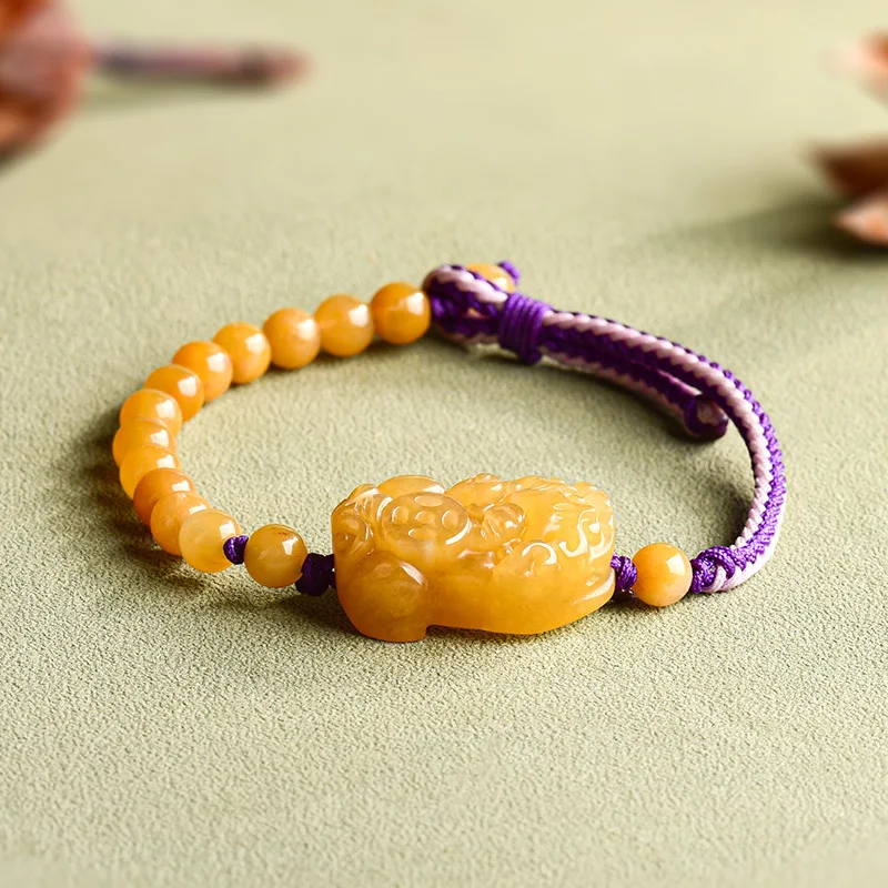 Natural Genuine Gold Thread Jade Money Pi Xiu Bracelet Yellow Jade DIY Hand-woven Bracelet Men's and Women's Fashion Jewelry