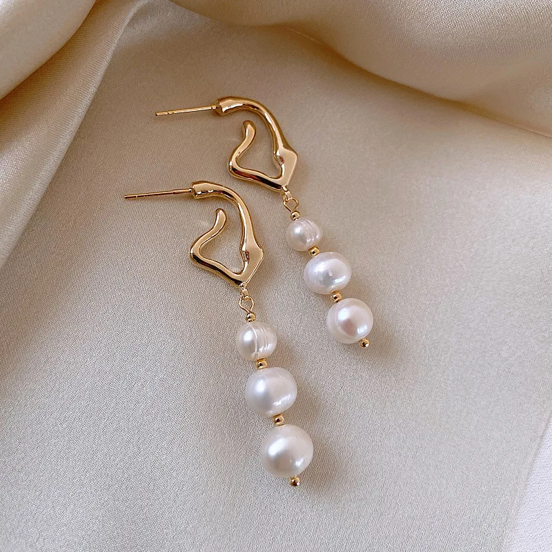 Heißer Verkauf Trendy Natürliche Barock Süßwasser Perle 14K Gold Gefüllt Weibliche Quasten Stud Ohrringe Schmuck Nicht Allergisch Geschenke Billig – Detail 3