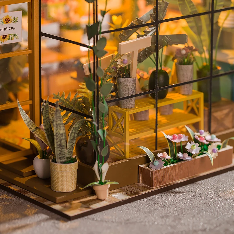 Mini Maison Fleuriste DIY Avec LED - Kit 3D En Bois - Échelle 1:24 - Cadeau Créatif Adulte & Ado
