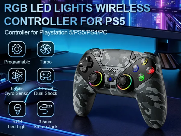 Für Playstation 5/PS5 Controller, RGB Wireless Gamepad, Turbo Dual Sense Vibration Programmierbarer 3D Gaming Controller – Detail 17