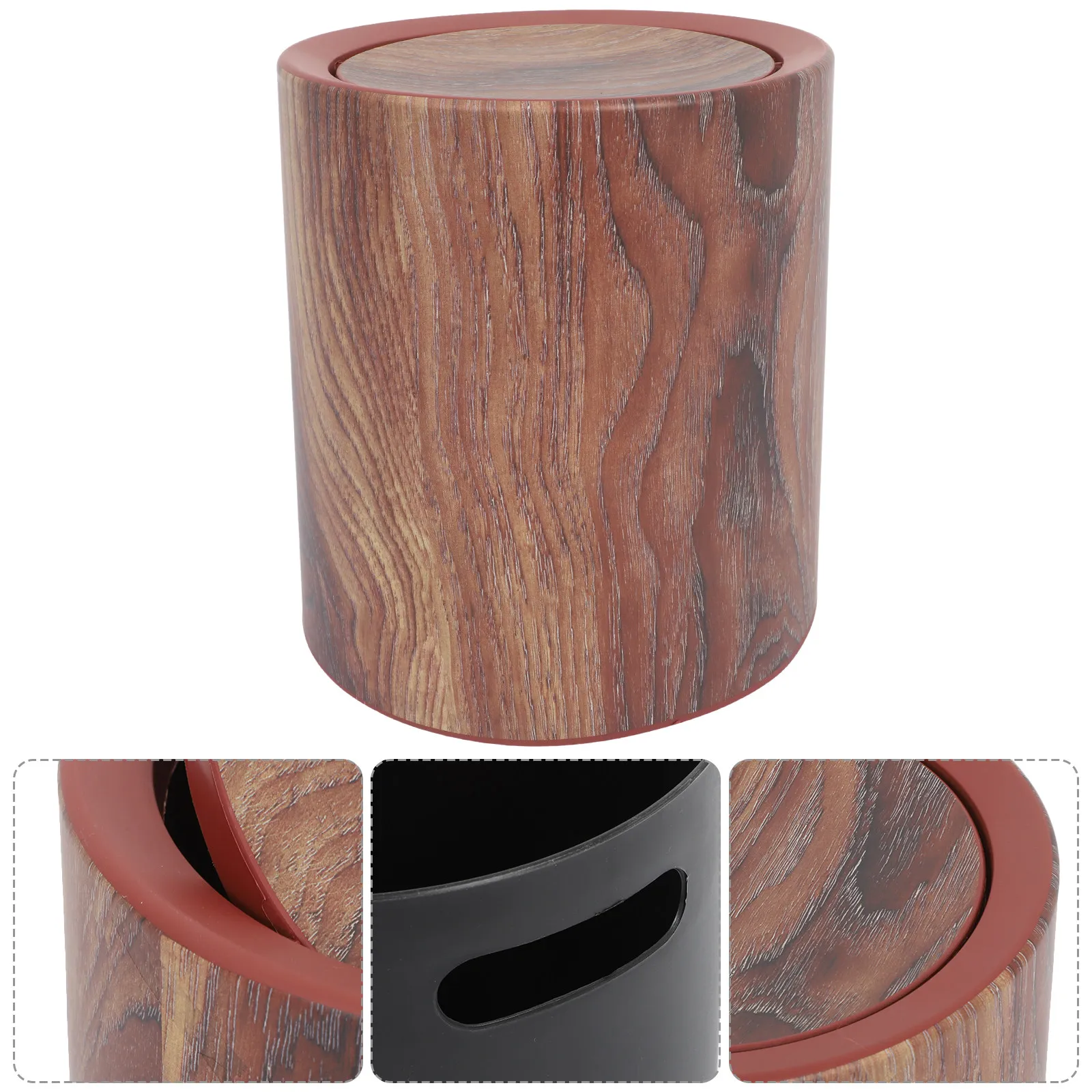 

Wood Grain Trash Can Swing Lid Round Wastebasket Garbage Bin Holder for Kitchen Living Room Bathroom Office Rubbish