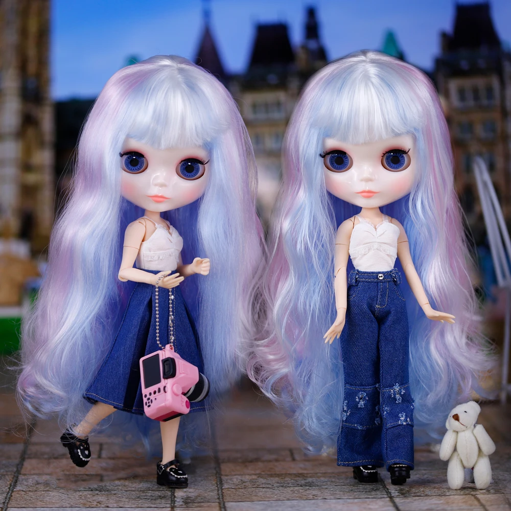 

ICY DBS Blyth Doll 1/6 30 см, комплект белой кожи, повседневная джинсовая юбка, темно-синяя форма, игрушка BJD в подарок