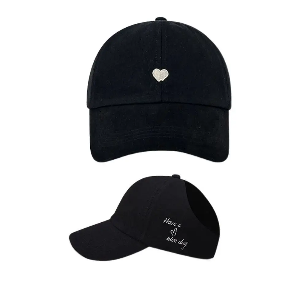 Embroidered Love Heart Baseball Cap Cotton Peaked Cap Ponytail Half Empty Top Hat Sunscreen Hat Academy Style Sunscreen Sun Hat