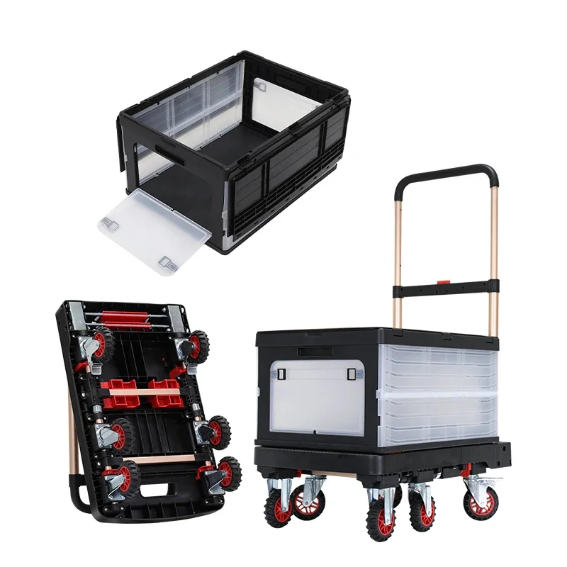 6 Foldable Wheels Folding Camping Trolley Hand Trolley with Folding Storage Box