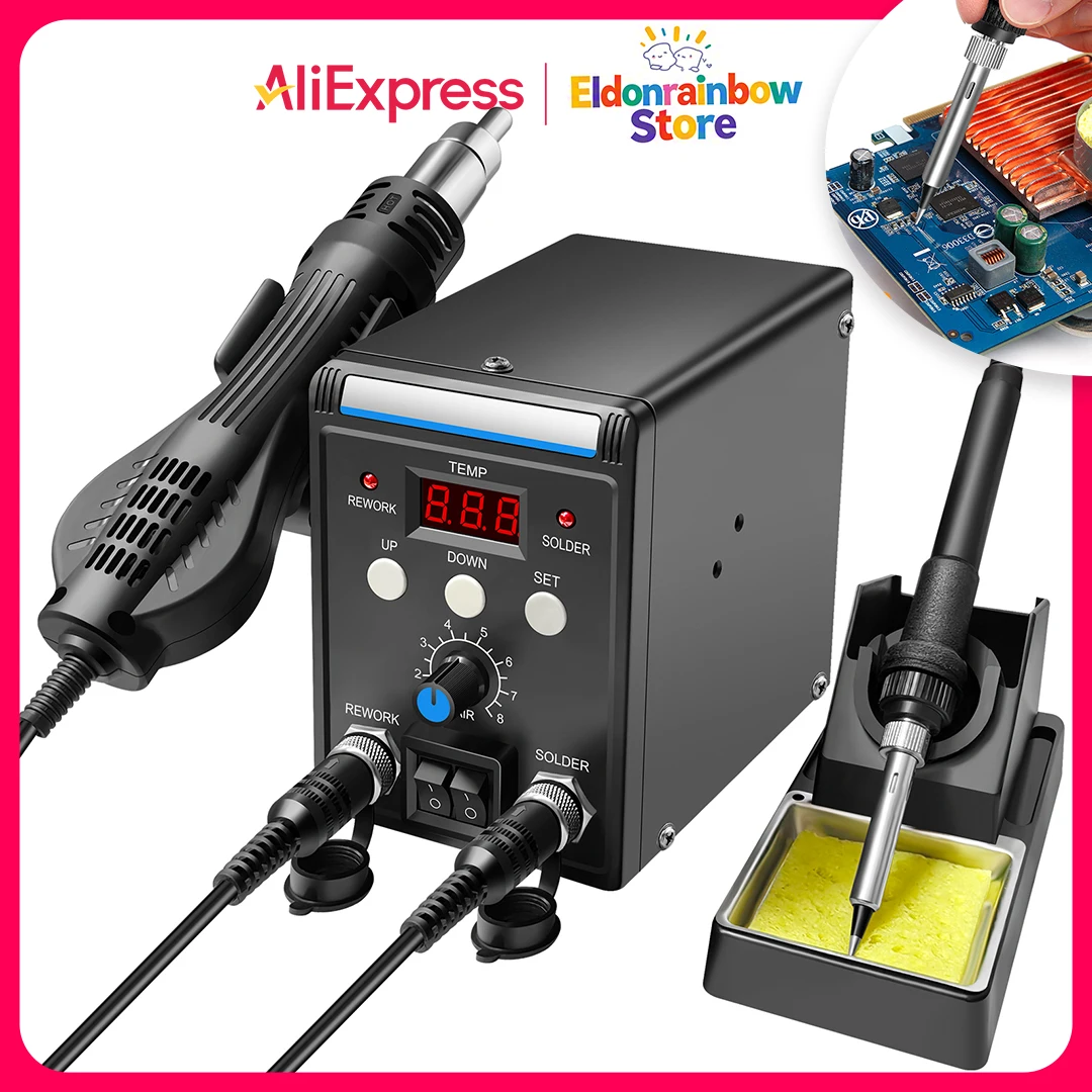 Digital 2-in-1 Soldering Iron Kit Welding Tool Kit 700W - Hot Air Gun & Soldering Iron with 3 Nozzles