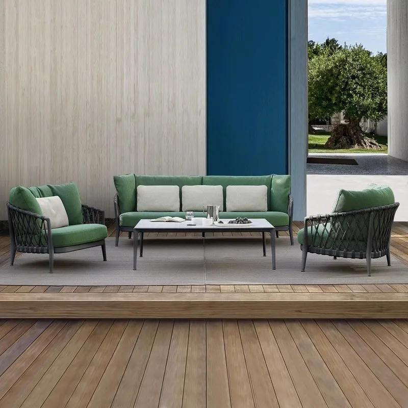 북유럽 스타일 심플 레저 소파 야외 라탄 소파 마당용, 소파와 커피 테이블 조합 가구