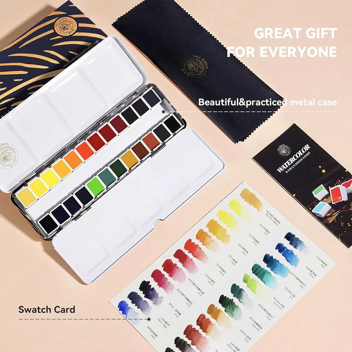 Paul Rubens Artist Watercolor Paint Set 24 Colors High Quality Professional Travel Watercolor Pigment Set Portable Box