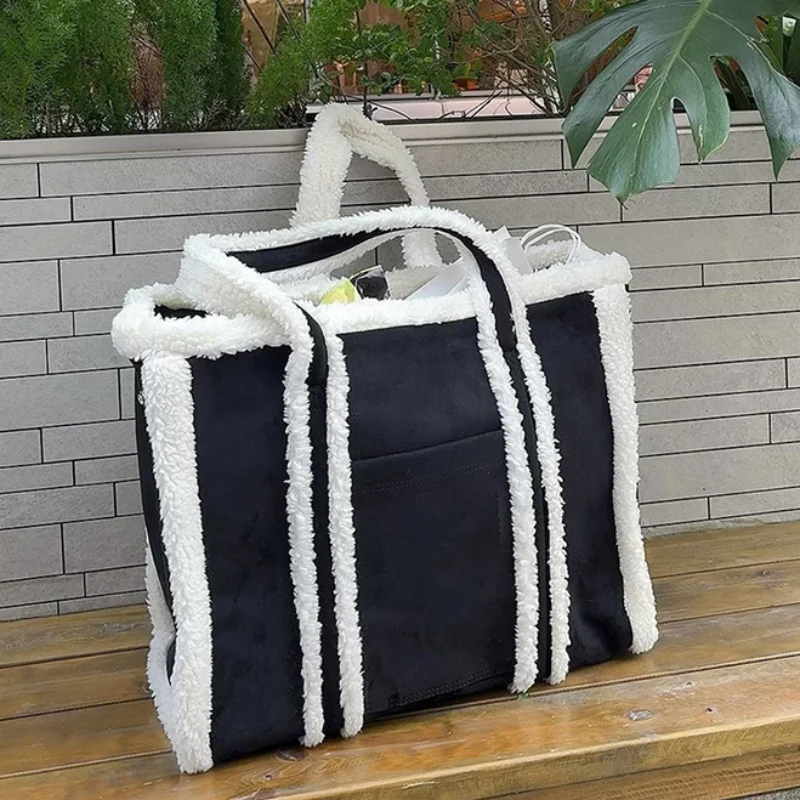 

Простая плюшевая большая сумка в стиле ретро, дизайнерская брендовая женская сумка на плечо 2-в-1, большая вместительная сумка для покупок, модная универсальная большая сумка