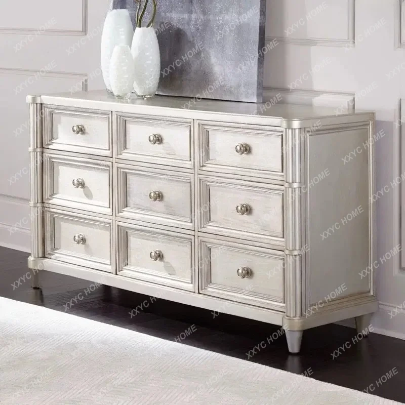 XX light luxury antique antique solid wood sideboard, villa home entrance dressing storage locker