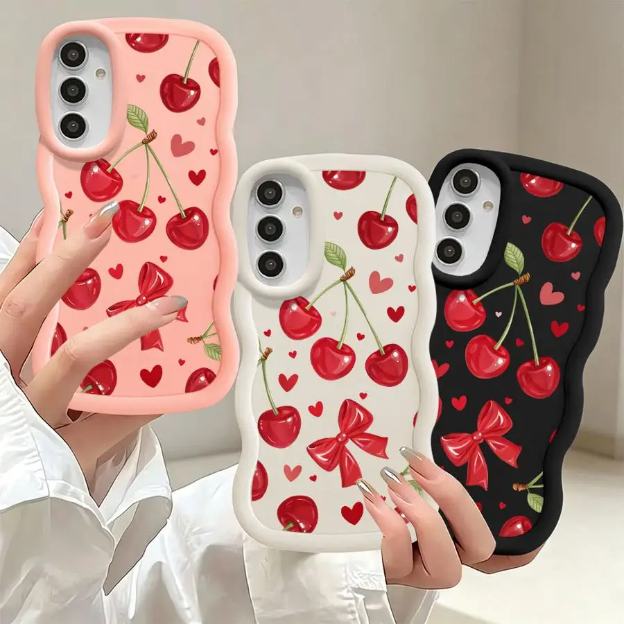 Heart Cherry Print Phone Cover Case for Samsung Galaxy A17 A26 A34 A12 A30 A13 A50 A73 A15 A04 A11 A20 A36 A51 A55 A35 A14 A03