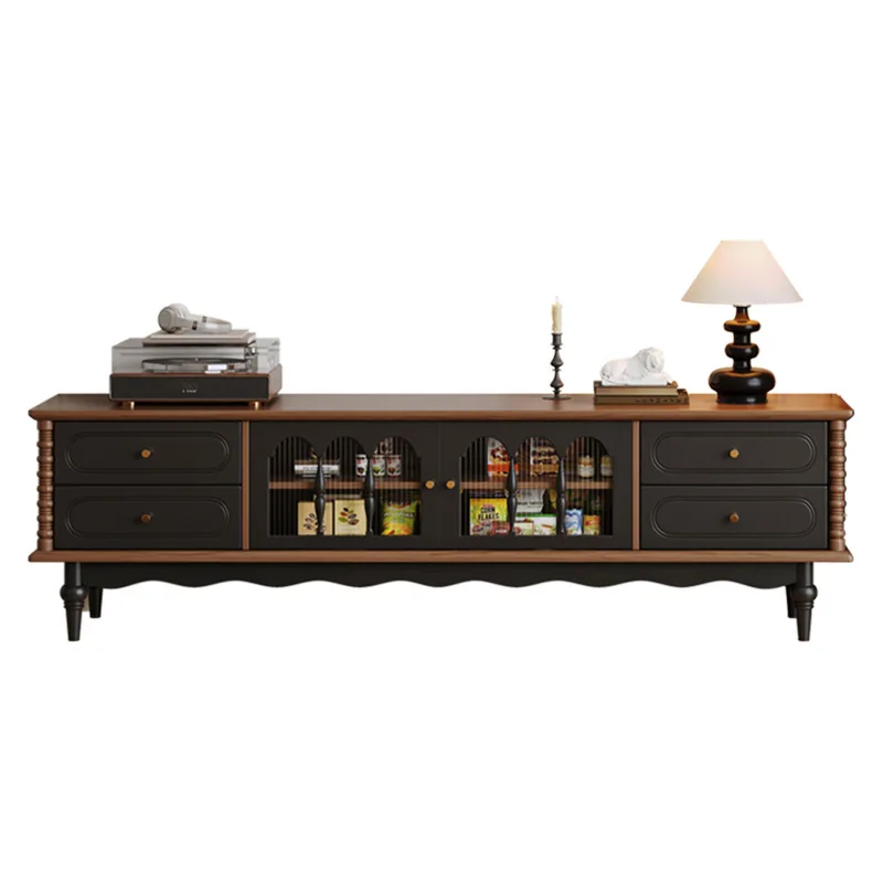 Retro solid wood TV cabinet 2025 new living room TV cabinet combination French home storage locker integrated
