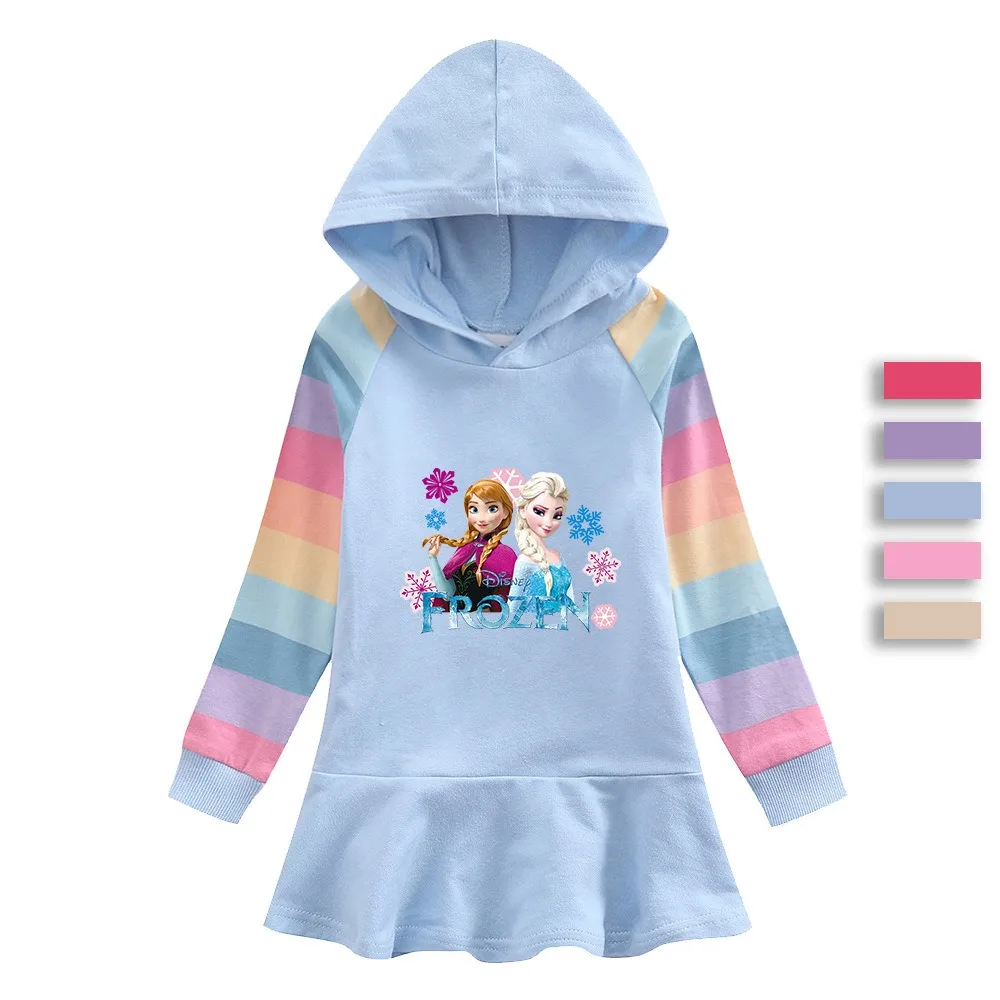 

Girls Dress New Disney Quality Cotton Frozen Elsa Pink Skirt Autumn Spring Clothing for Children Long Sleeve Kids Clothes Hooded