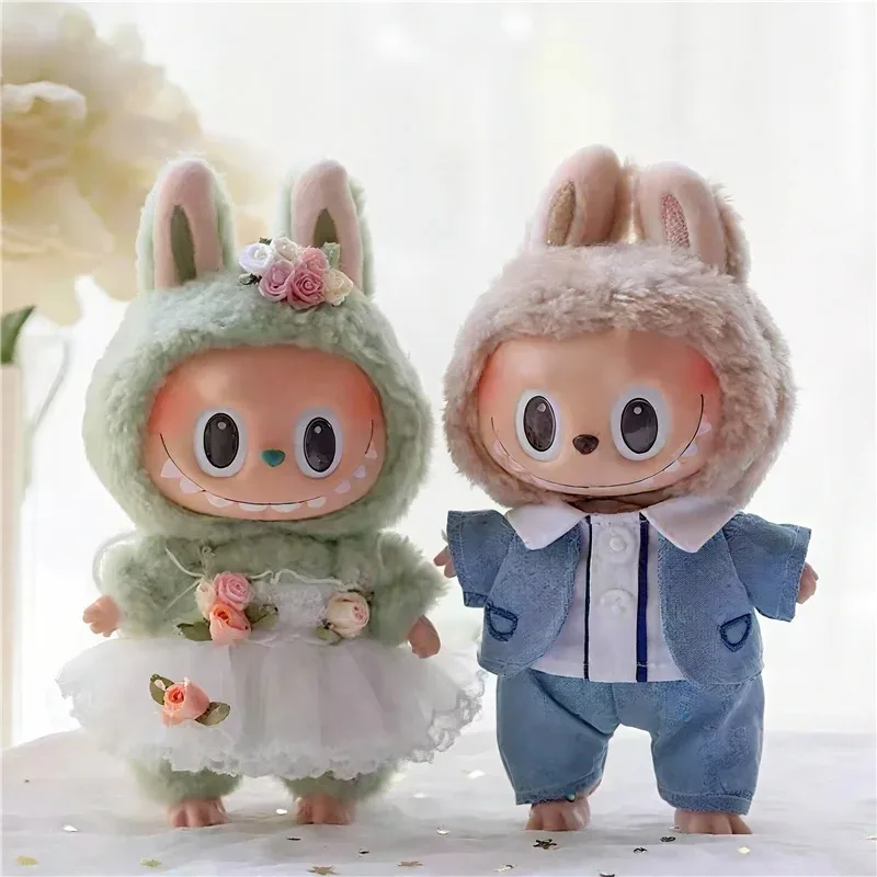 15 17cm For Labubu Doll Wedding Lovers Dress Outfit Clothes Chiffon Skirt Suit Clothing Leather Shoes Set Dollhouse Accessories