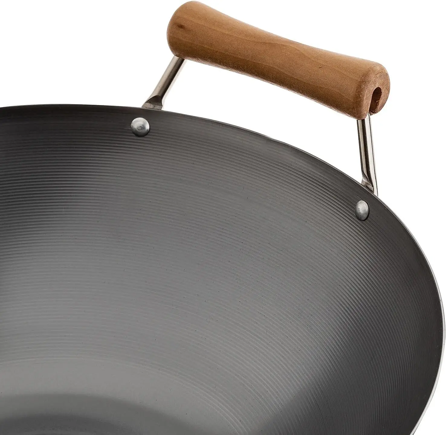14-Inch Uncoated Carbon Steel Wok Set with Lid and Wood Handles, 4-Piece for High-Temp Cooking 5