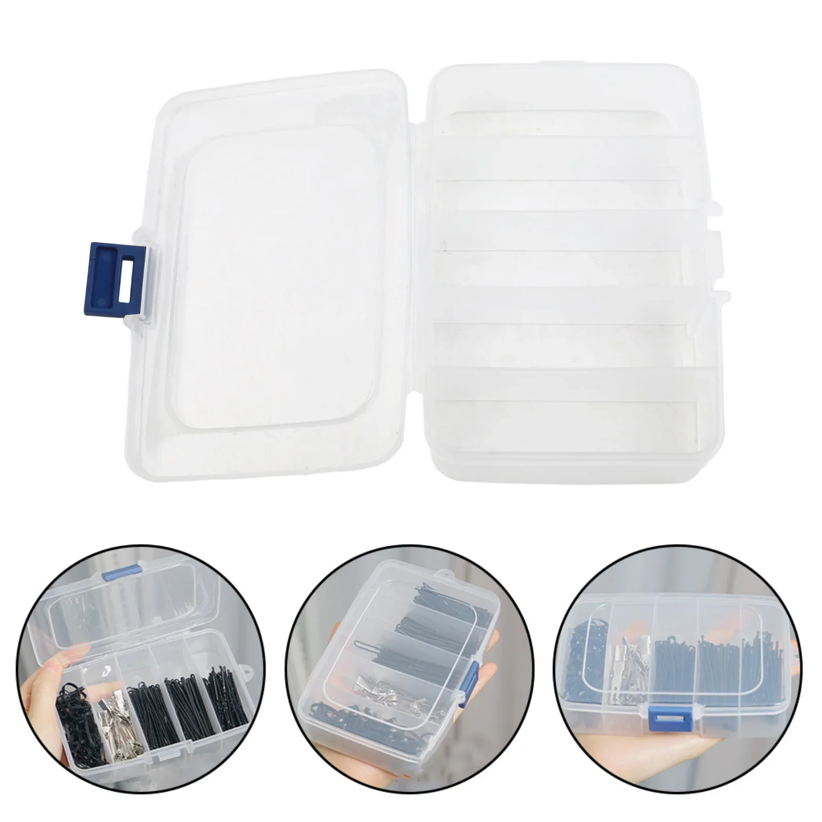 Compact Clear Organizer Box With Permanent Dividers For Maintaining Order Among Items Like Pins Staples And USB Cables