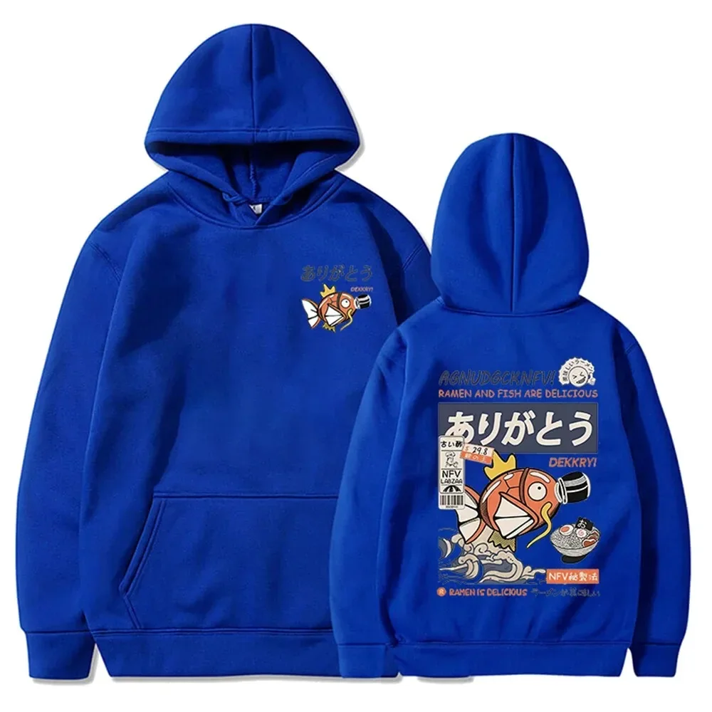 Anime Fish Graphic Hoodie Japanese Cartoon Men Women Cotton Casual Sweatshirt Man\'s Fashion Oversized Streetwear Hoodies