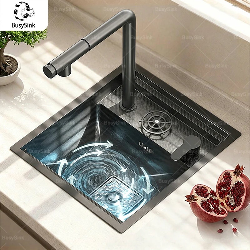 

Small Invisible Stainless Steel Single Slot Kitchen Sink Bar RV Multifunctional With Cup Washer Household Wash Dish Basin