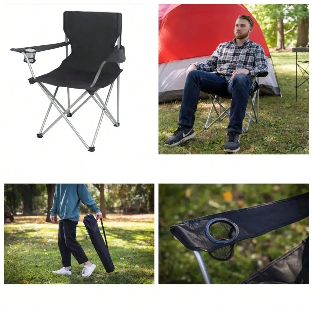 

Складное кресло для кемпинга с подстаканником, портативное уличное сиденье, черное