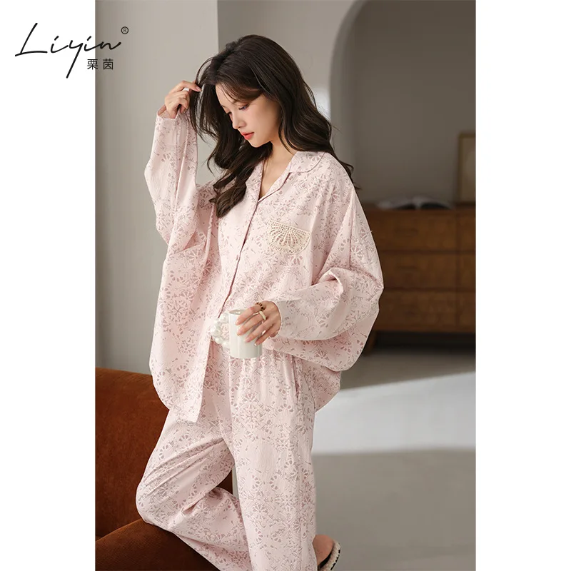 신모델 가을 파자마 세트 여성용 파자마 세트 여성용 따뜻한 겨울 파자마 패셔너블 홈웨어, 귀여운 부드러운 파자마 세트