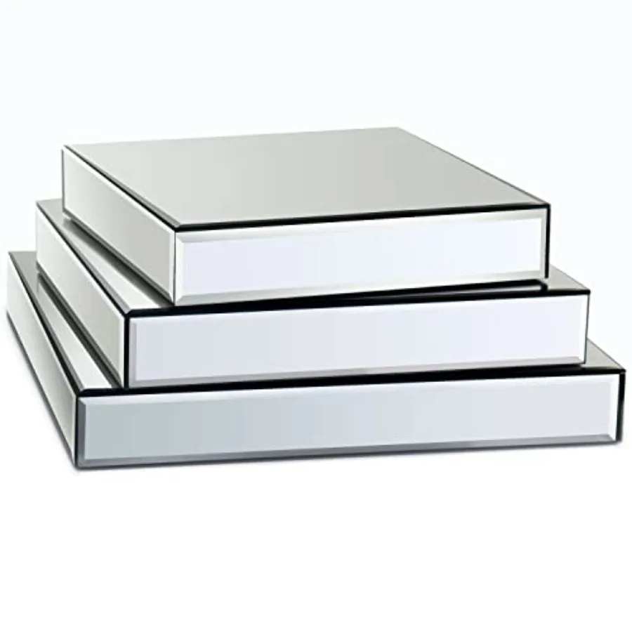 

Mirror Display Riser Stands 3 Set, Glam Accent Table Display Platform for Decorative Pieces, Mirrored Showpeice 3Pack, Centerpi