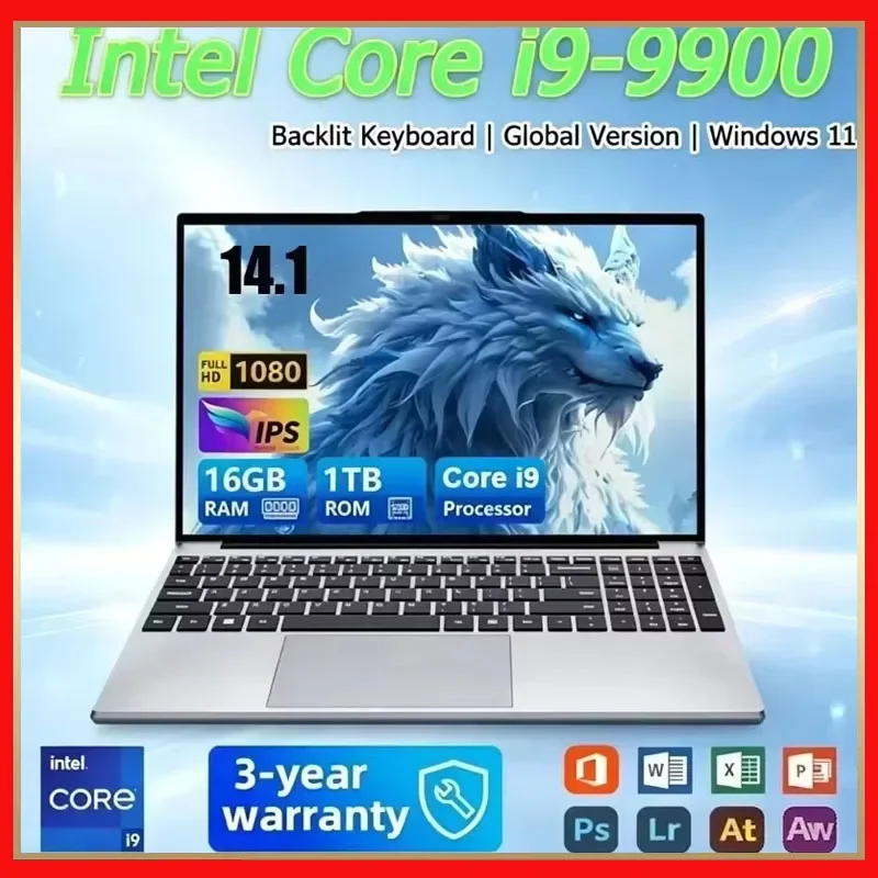 Intel Core I9 9900 14.1 Inch Laptop 32GB RAM 2TB SSD Fingerprint Unlock Full Size Gaming Notebook Work Study High Performance