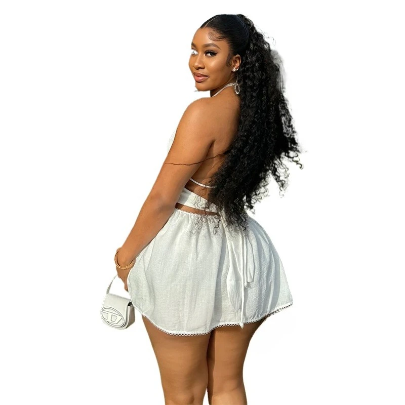 

Sexy Beading Backless Streetwear Evening Night Club Party Dresses 2025 Women Halter Strap Sleeveless Mini A-Line Dress