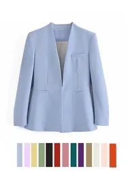 2023 Woman Vintage Fashion Simple Blazer Solid Beige And Black Notched Long Sleeve Women Clothes Office Lady Formal Coat
