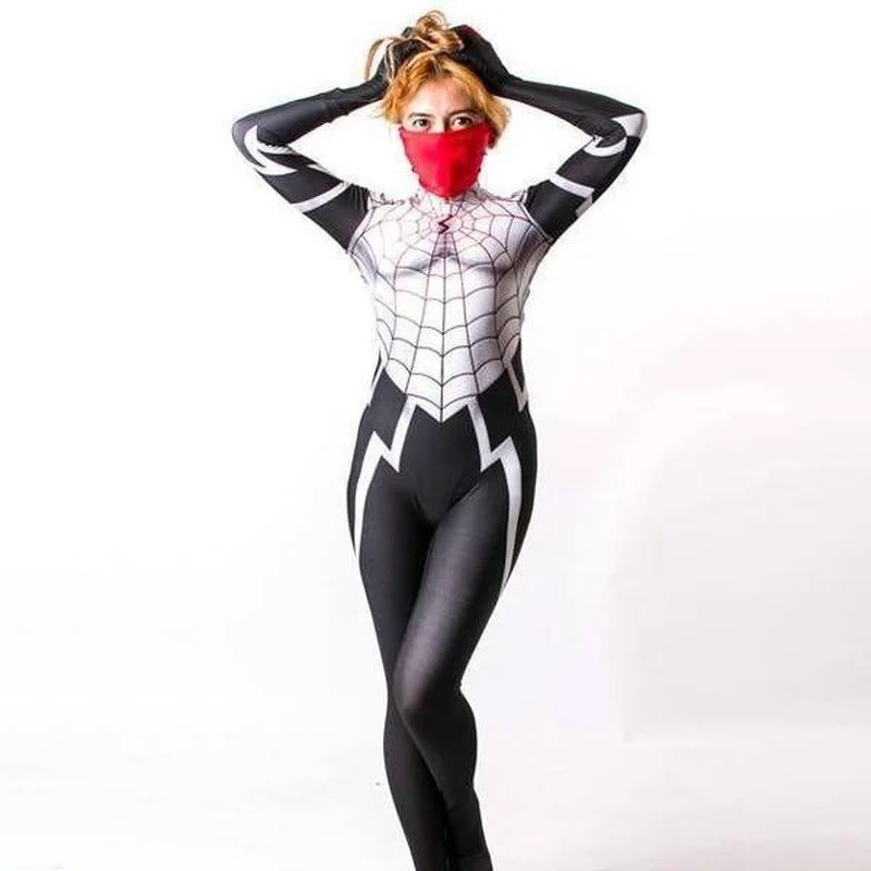 Masked Spider Girl Cosplay Halloween Costumes for Women Superhero Movie Cindy Moon Costumes Cosplay Spider Silk Cosplay Bodysuit