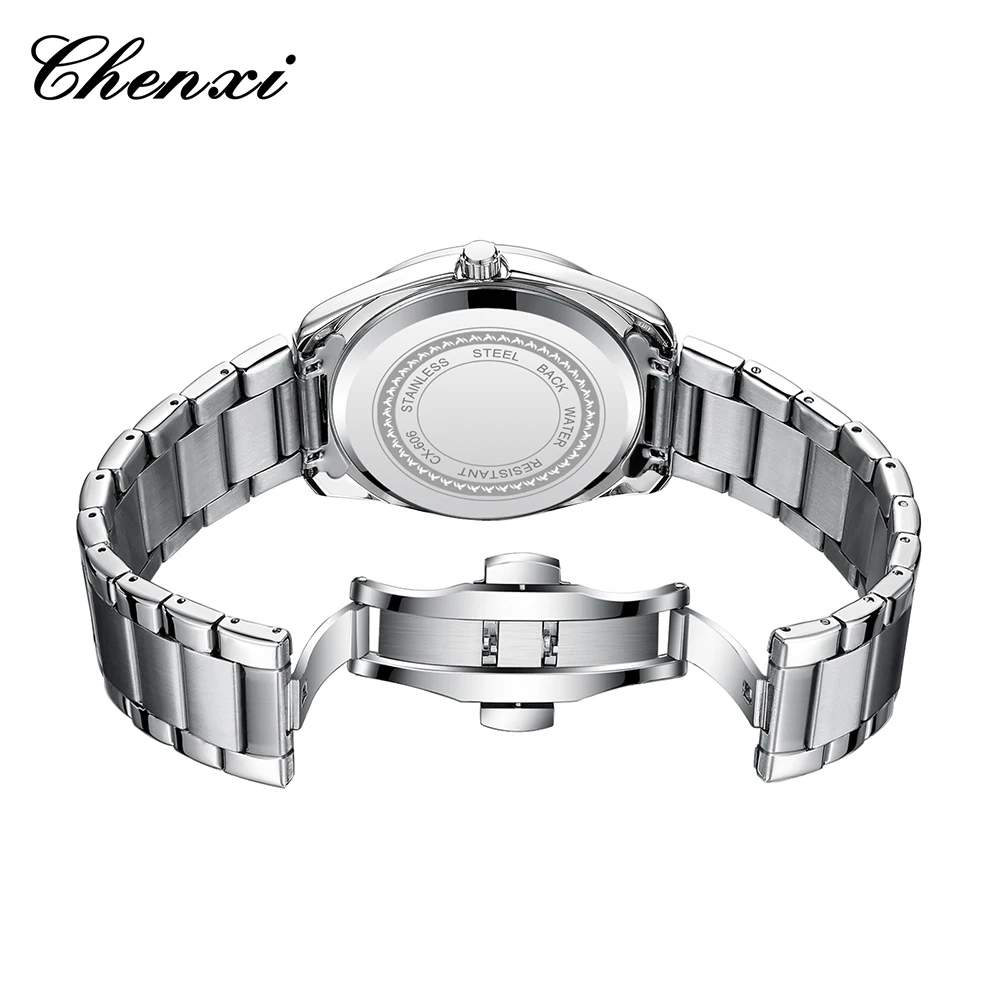 남자를위한 패션 간단한 실버 비즈니스 시계 CHENXI 라운드 다이얼 남자 시계 방수 빛나는 남자 손목 시계
