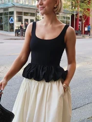 Tossy Black Ruffled Patchwork Tank Top Pullover Female Backless Solid Fashion Elegant Sleeveless Slim Vest Y2k Top Women Summer