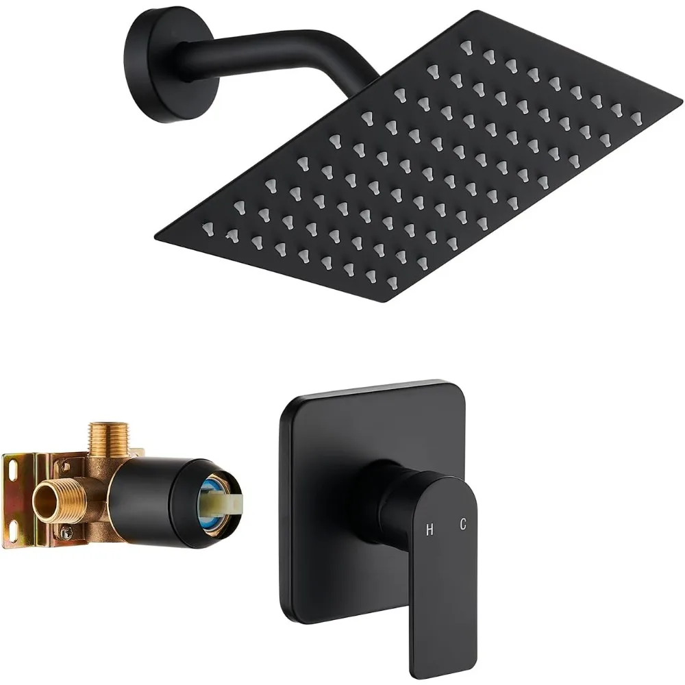 

Stainless Steel 8-inch Square Rainfall Shower System with Single Function Trim Kit and Rough-in Valve Set