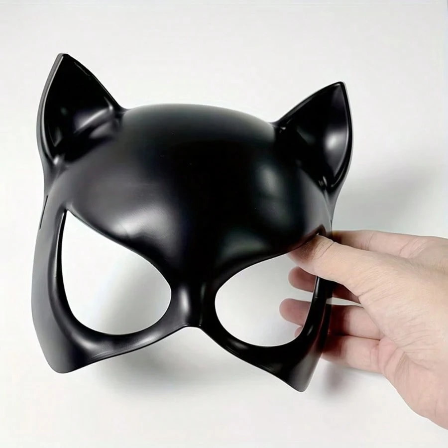 Schwarze Katzenfrau-Halbmaske, Katzenohren-Maskerade-Maske, Halloween-Cosplay-Party-Kostüm-Maske für Frauen – Detail 2