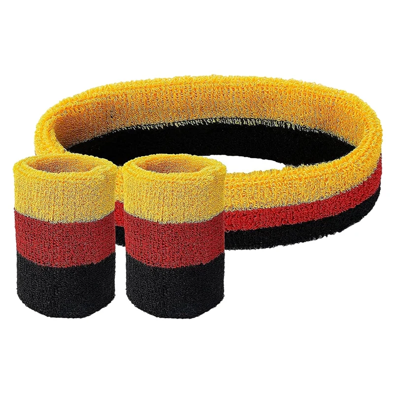 

Headband Wristband Set,Sports Headband And Wristband Sports Band Colorful Striped Sweatband For Men And Women