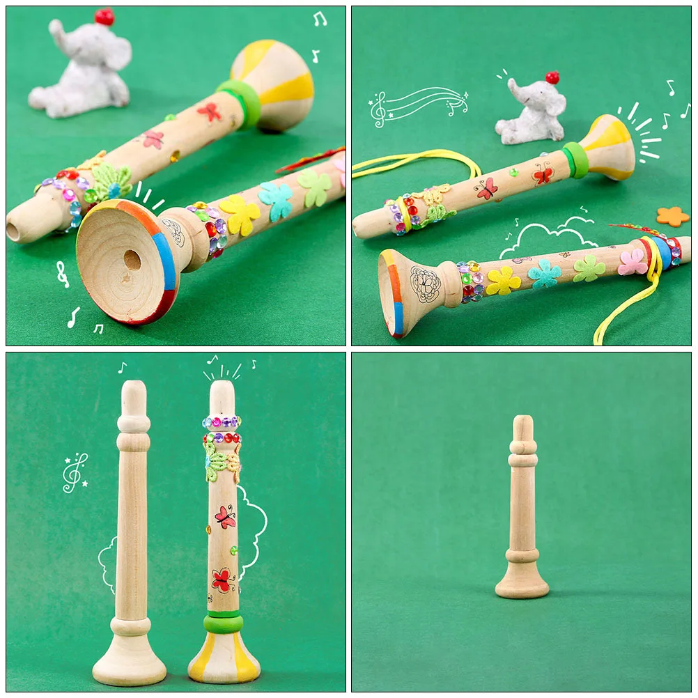 

4pcs Diy Wood Horns Milled From Hardwood Eco-Friendly Kids Craft Projects Hand Painting Wooden Musical Educational Children