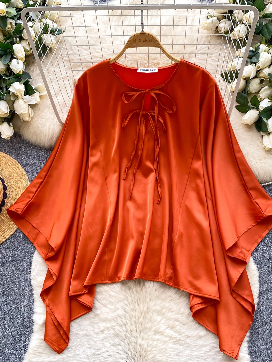 

Laid-back Style V-neck Knitted Cover-up Women's Design Loose Spring Asymmetrical Open Cardigan High-grade Commute Top