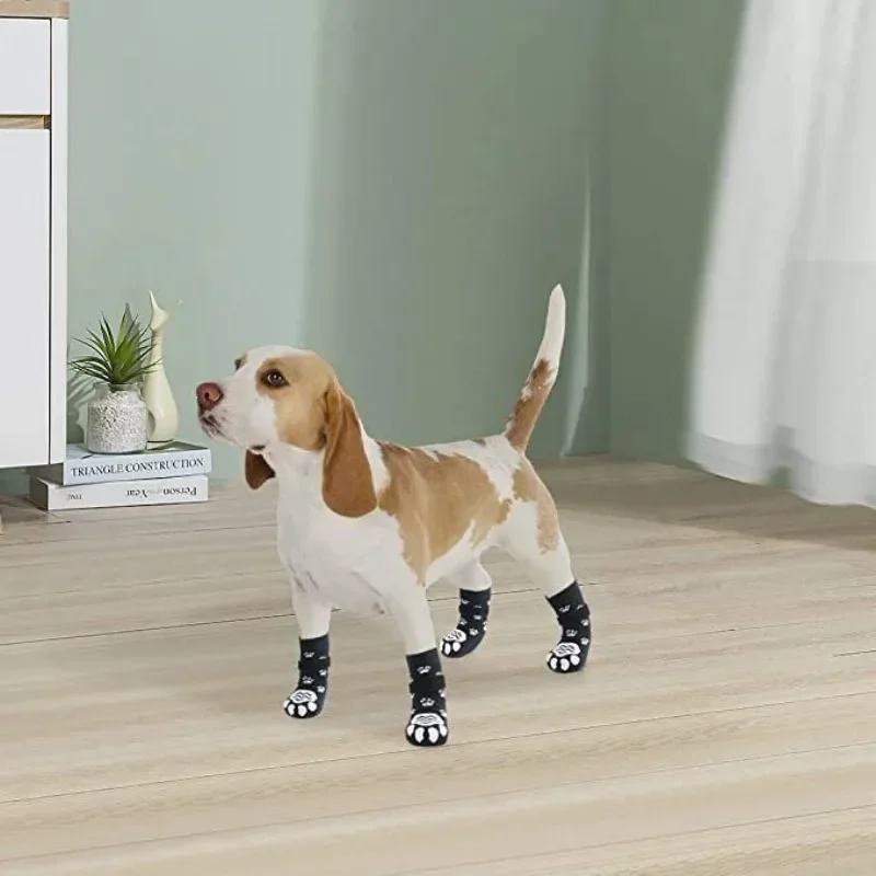 4pcs  Anti-Slip Dog Socks Adjustable Pet Non-Slip Paw Protection with Paw Pattern  Puppy Dog Indoor  Control Wear on Floor