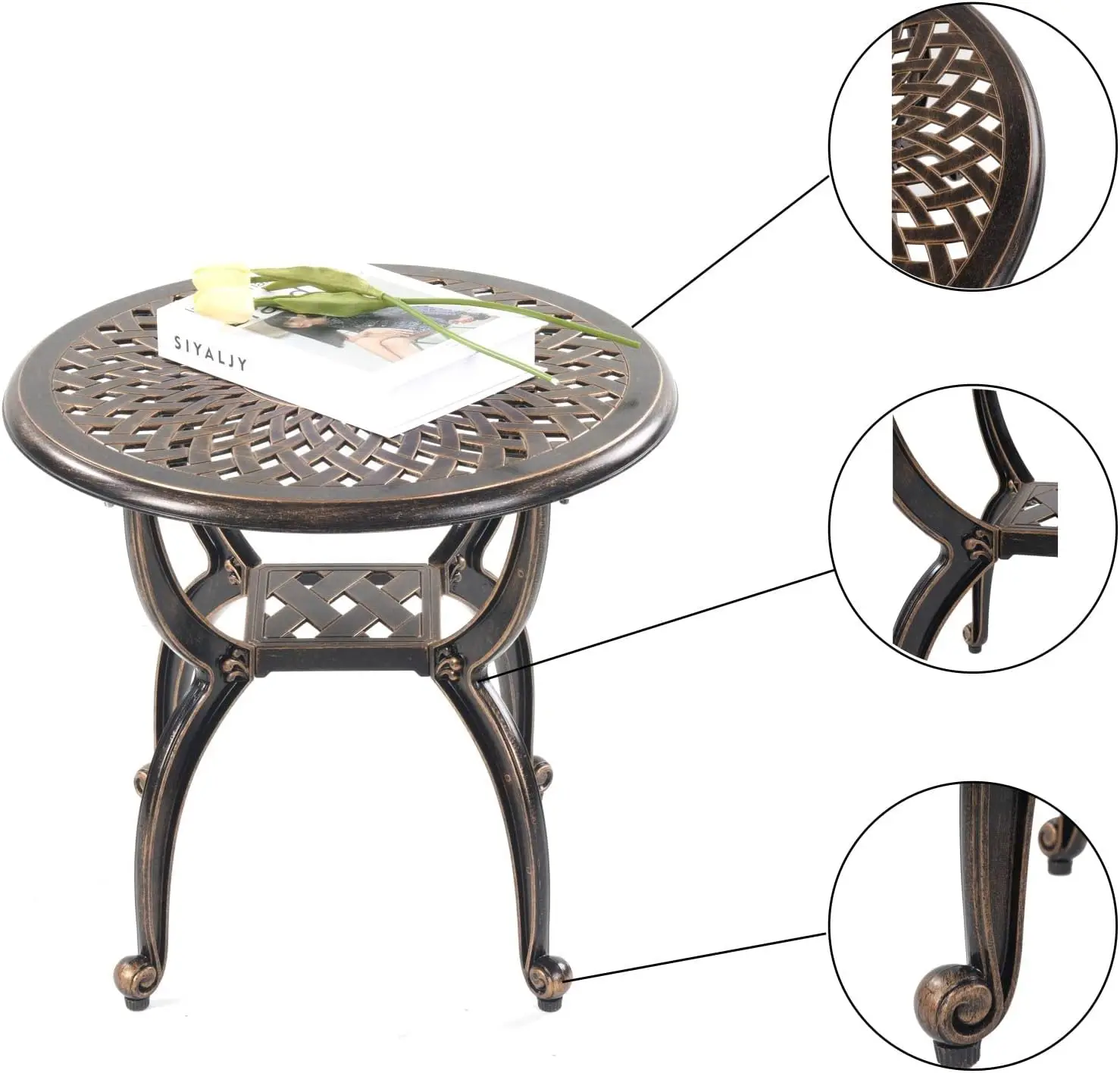 Outdoor Patio,Rust -Resistant Cast Aluminum Side Table,Weather Resistant End Table，Coffee Table， Perfect for Patio, Backyard