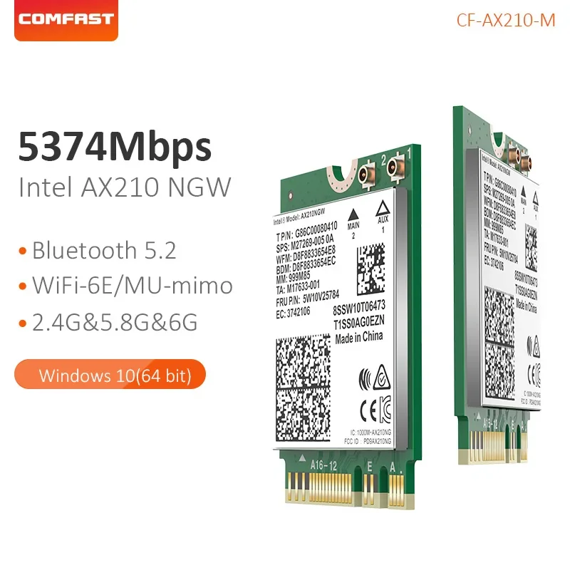 COMFAST WIFI 7 Modulo scheda di rete wireless 5374Mbps Adattatore Wi-Fi PCI-M Intel ®   Chipset Wi-Fi 6E AX210/Intel AX200 BT5.3