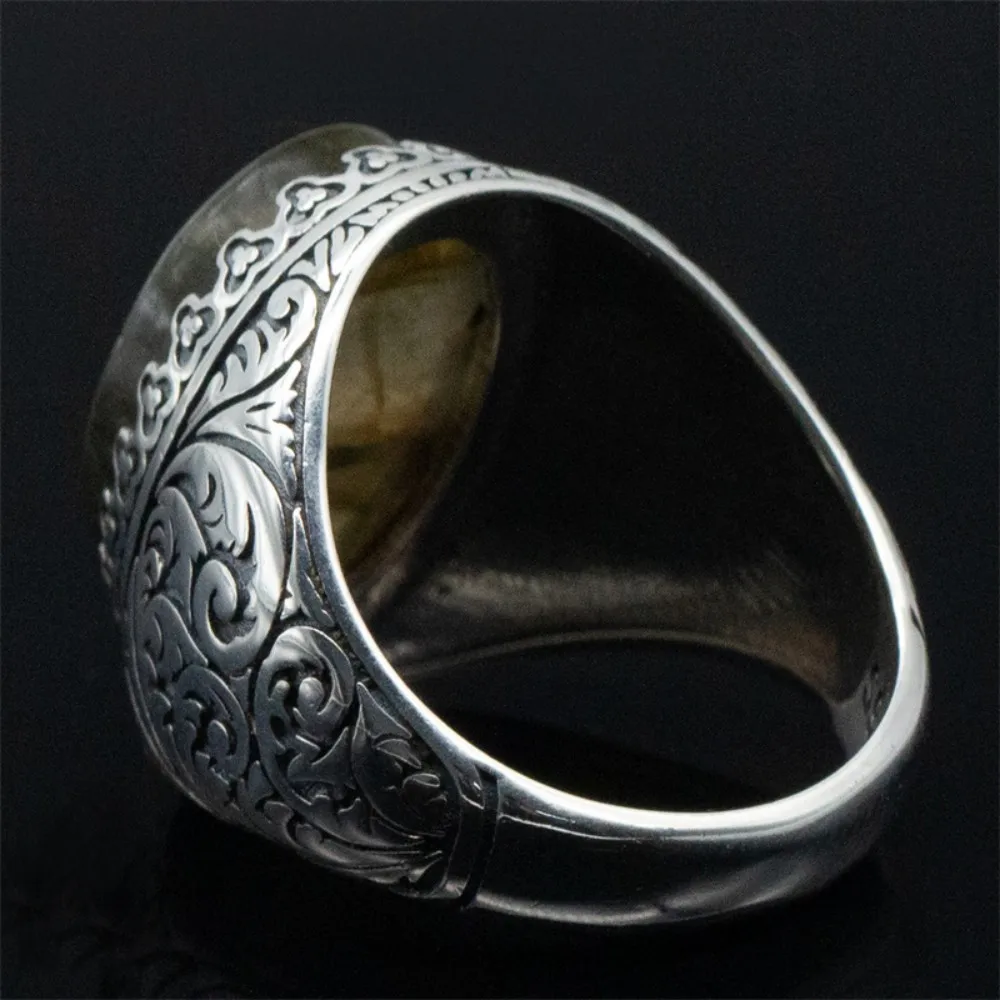 Wholesales Original 925 Sterling Silver Turkish Men Antique Ring Vintage Natural Labradorite Stone Hand Ring