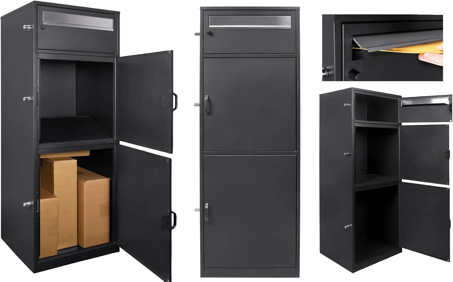 Large Package Delivery Parcel Mail Steel Drop Box for Porch with Advanced Push Lock & Patented Shelf for Large Parcel - Delivery