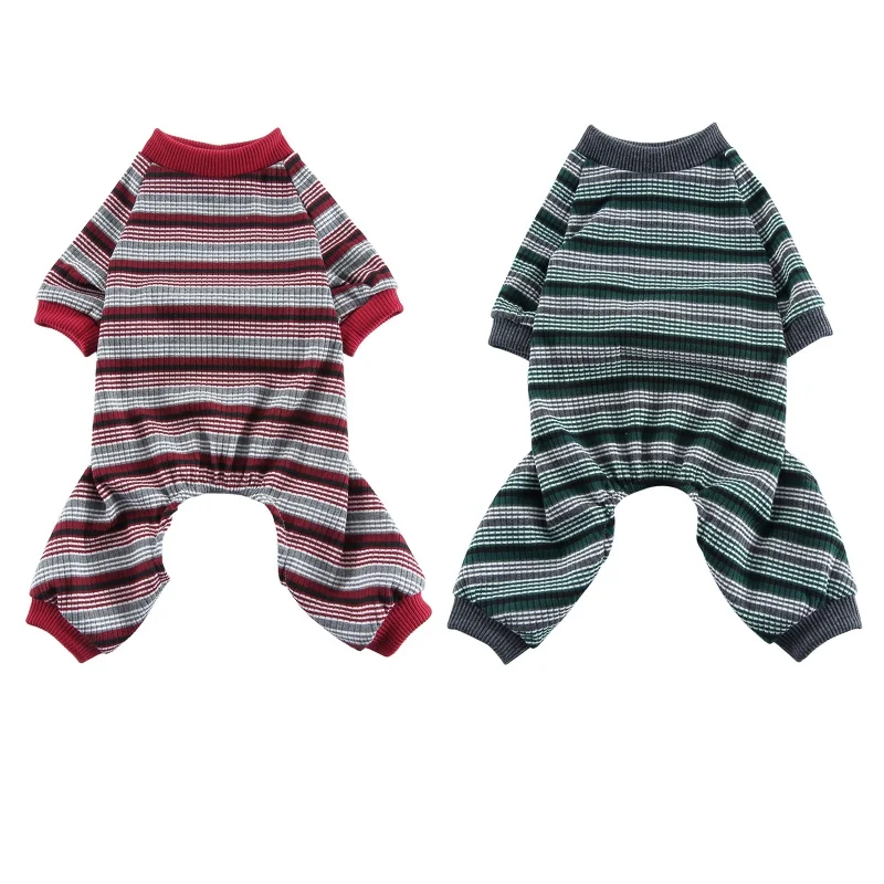 Small Dog Cat Stripe Jumpsuit Pajamas Shirts Pet Puppy Nightshirt Pants For Small Medium Dogs Cats French Bulldog Clothes