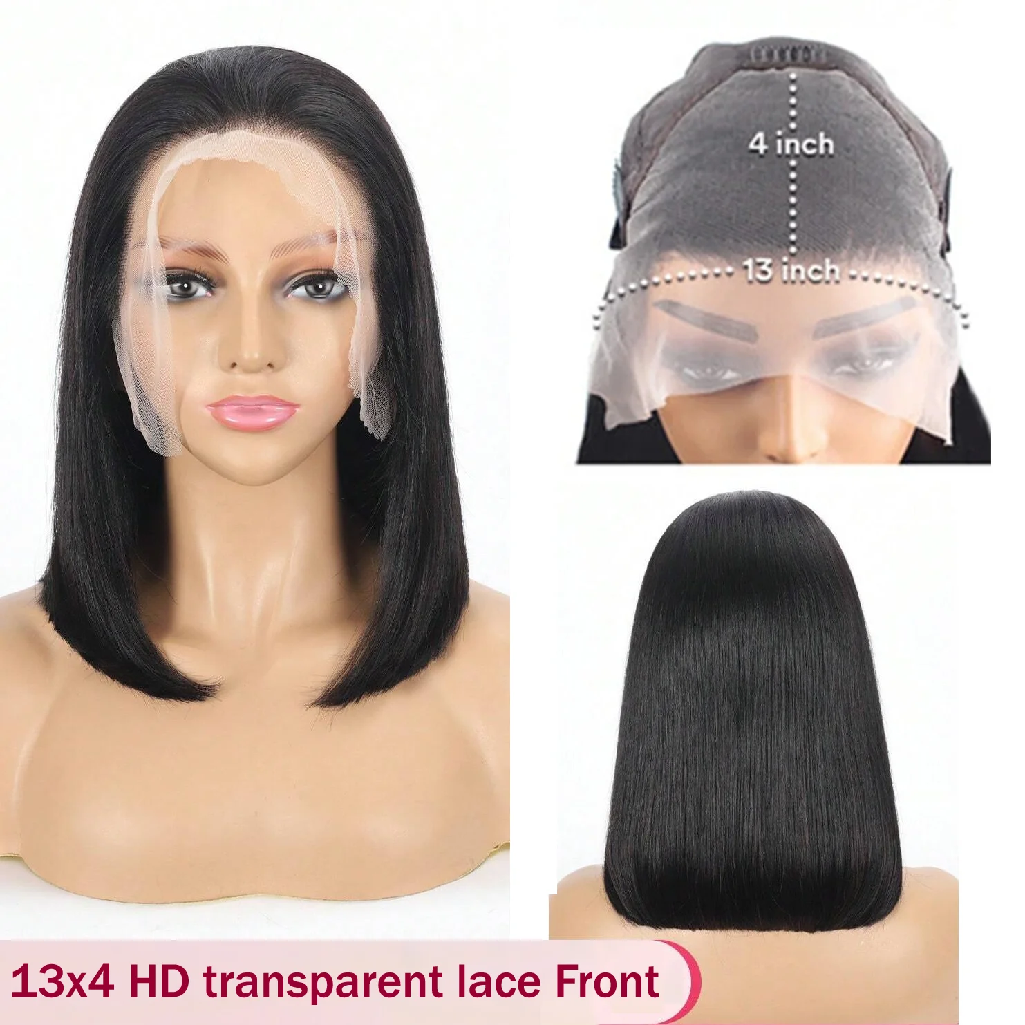 Bob Wigs Brazilian Straight 13x4 Lace Front Bob Wig Sleek Remy Human Hair Wig Highlight P4/27，Red-brown，Blonde 613，natural color