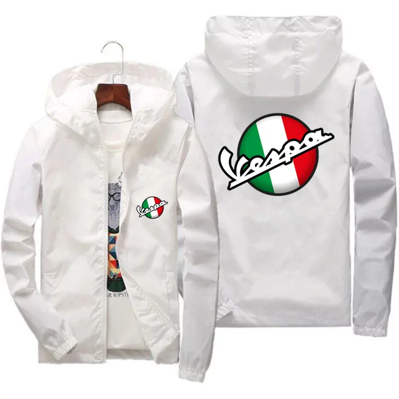 2024 Fashion Trend Mens Vespa Italy Flag Motorcycle Sportswear Hooded Bomber Zipper Thin Windbreaker Cycling Coat Jacket Plus