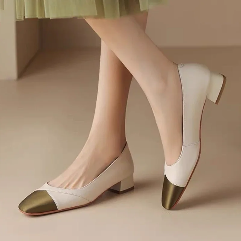 

Женские туфли на низком каблуке, Разноцветные Повседневные туфли без застежки на плоской подошве с квадратным носком, обувь для улицы, весна-осень 2024