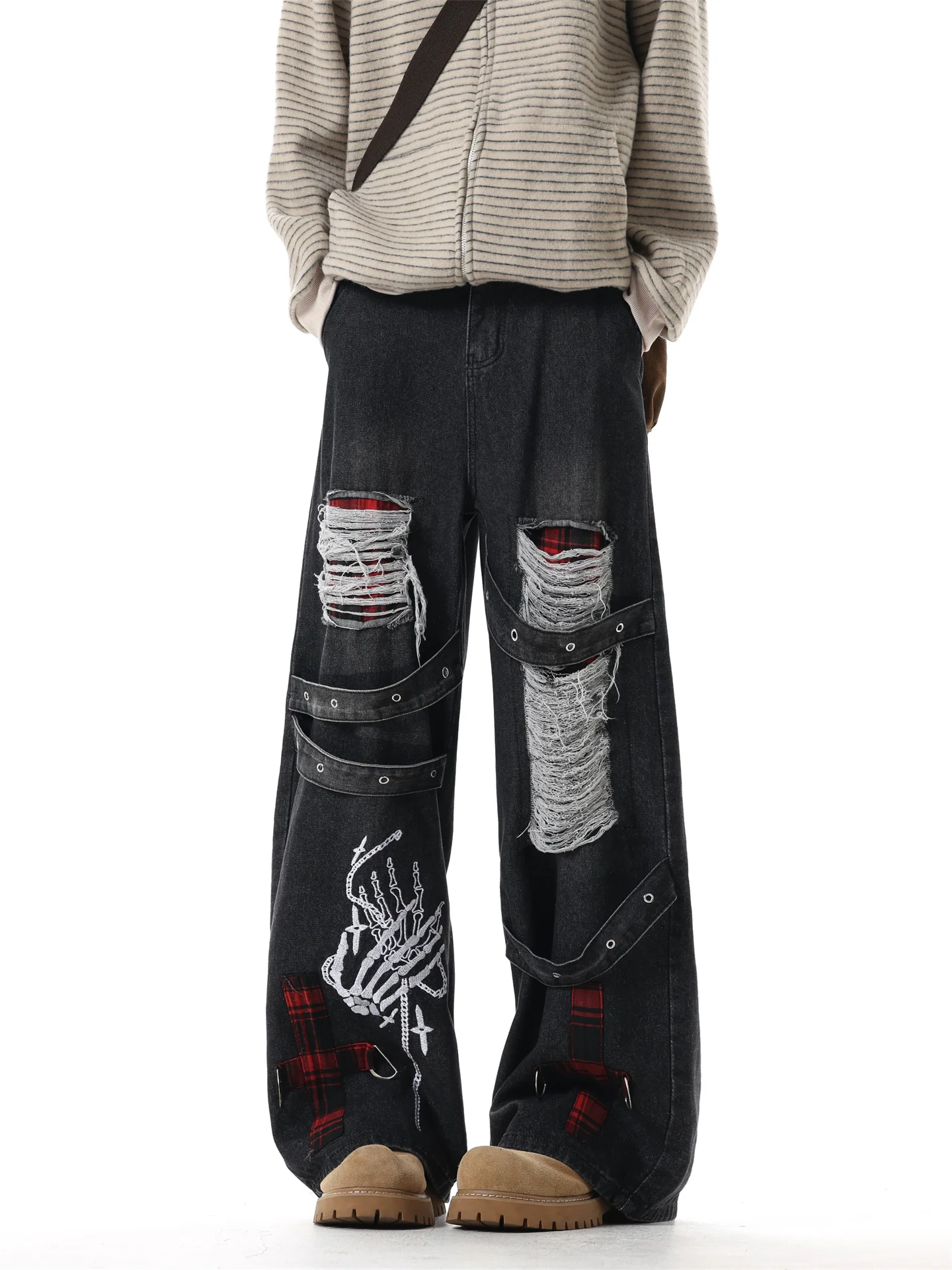 

Мужские джинсы Bla Distred в американском панк-стиле, широкие, свободного кроя, с эффектом потертости, винтажный вид, повседневные, прямые штанины