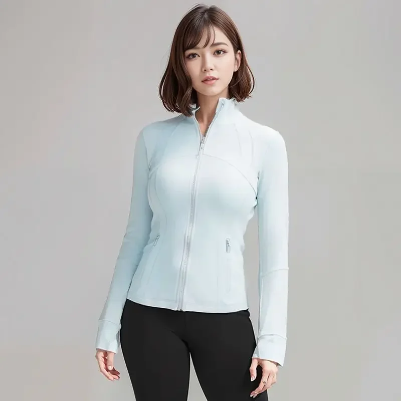 Yoga women's sports jacket coat cardigan collar zipper tight jogging long sleeve slim look top tight waist breathableropa de YOG