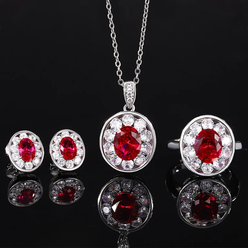 

Jewelry Gold-Plated Vintage Red Ruby Oval Set8*10-6*8