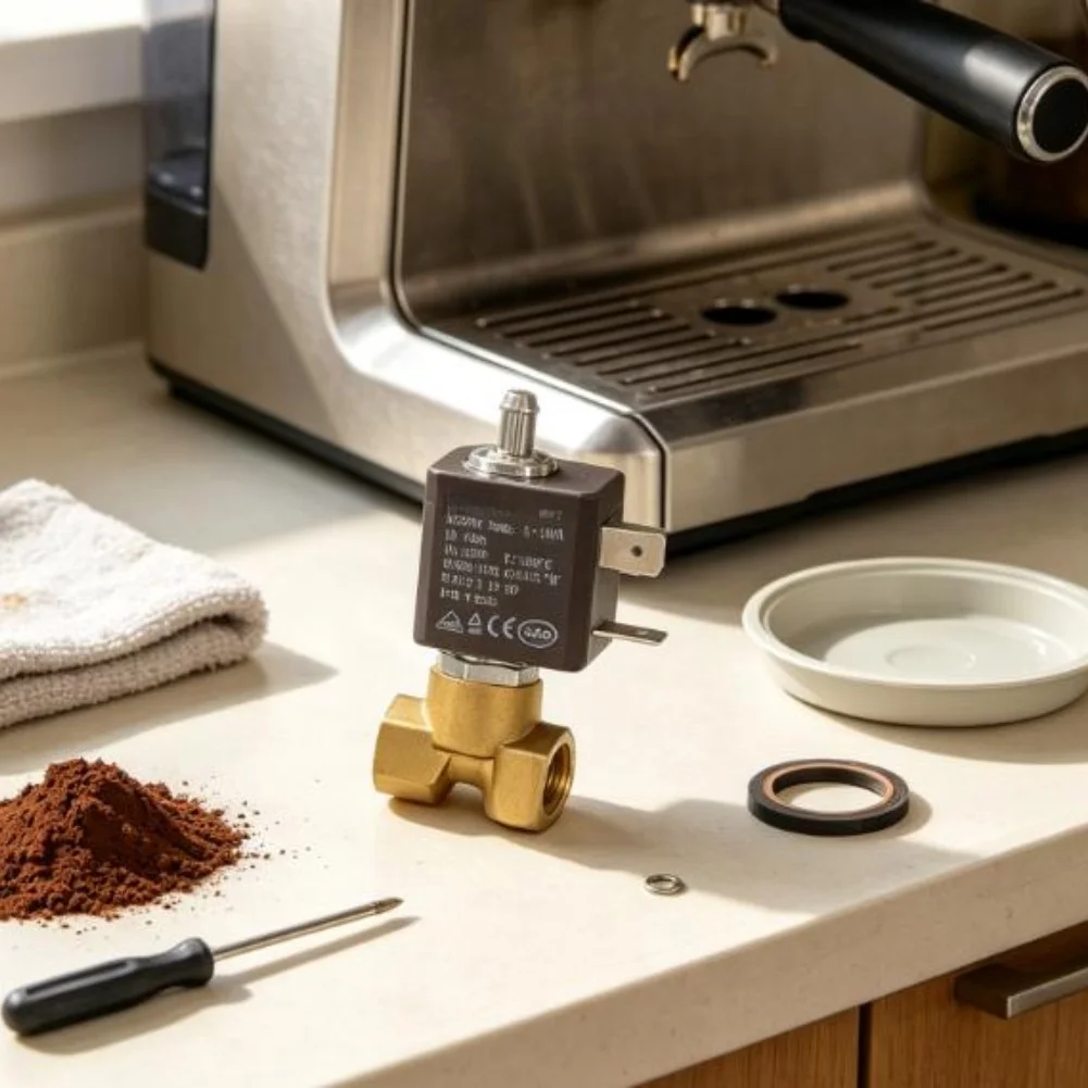 For Daily Brewing Brown 3 Way Solenoid Valve Heat Resistant Material Low Power Consumption High Pressure Tolerance