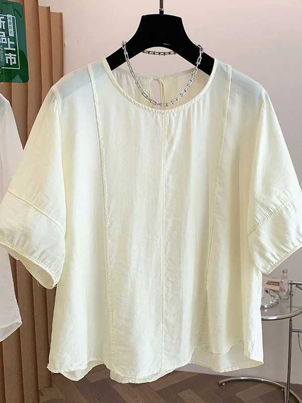 

Летняя женская свободная футболка с коротким рукавом в корейском стиле, универсальный топ без возрастных ограничений, стройнящий повседневный пуловер с круглым вырезом, коллекция 2026 года