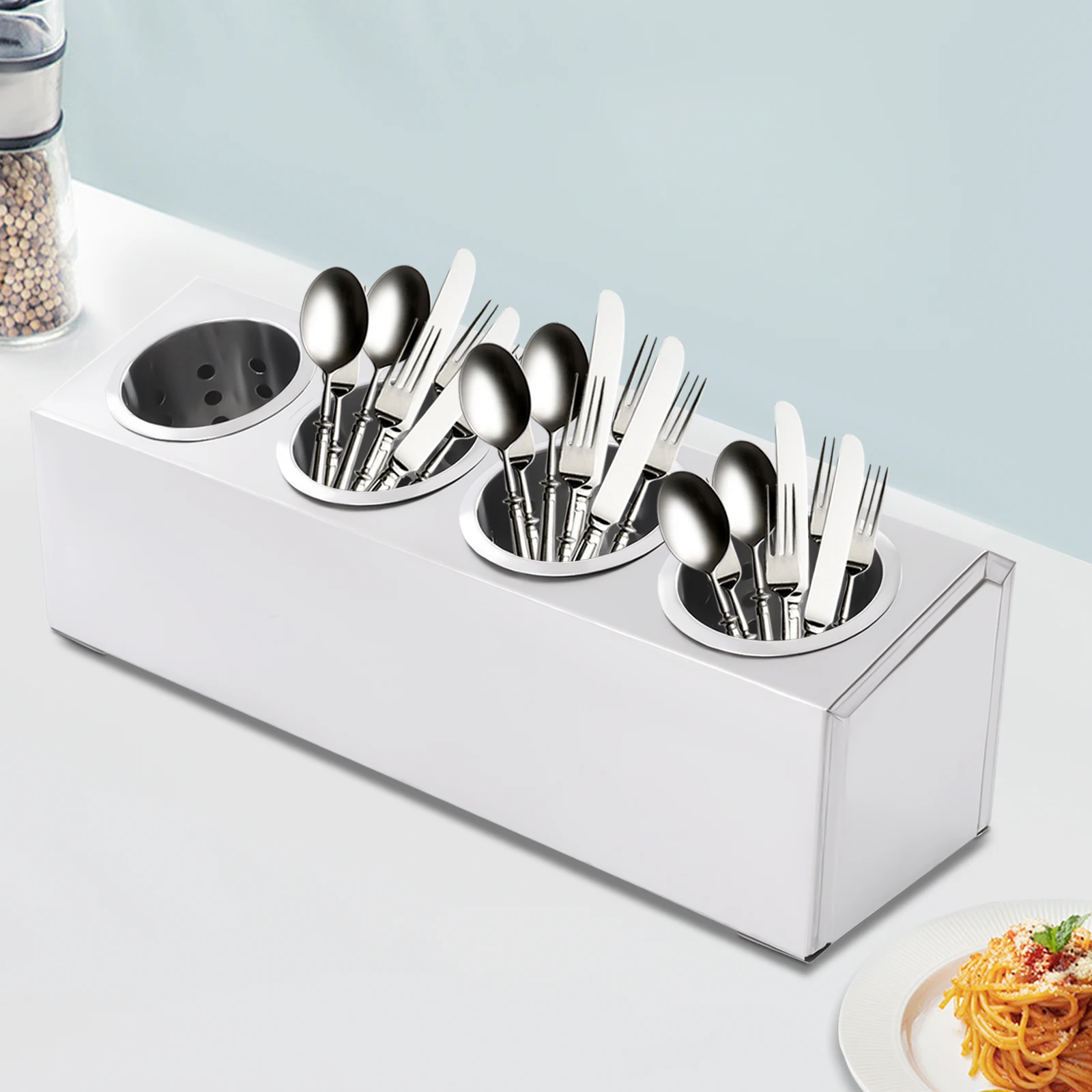 

4 Cylinder Stainless Steel Removable Flatware Organizer Flatware Utensil Holder Stand Large Capacity Kitchen Organizer